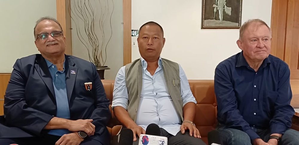 Dr Kekhrielhoulie Yhome with Dr Martin Kasper and Nikunj Jhaveri in Kohima on October 9. (Morung Photo)